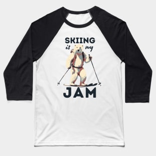 Skiing Is My Jam Polar Bear Skiing Baseball T-Shirt